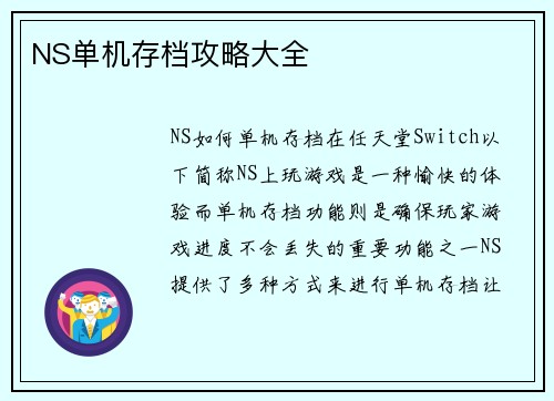 NS单机存档攻略大全